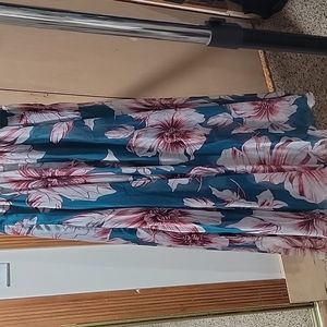 S Turquoise Floral Flowy Maxi Skirt